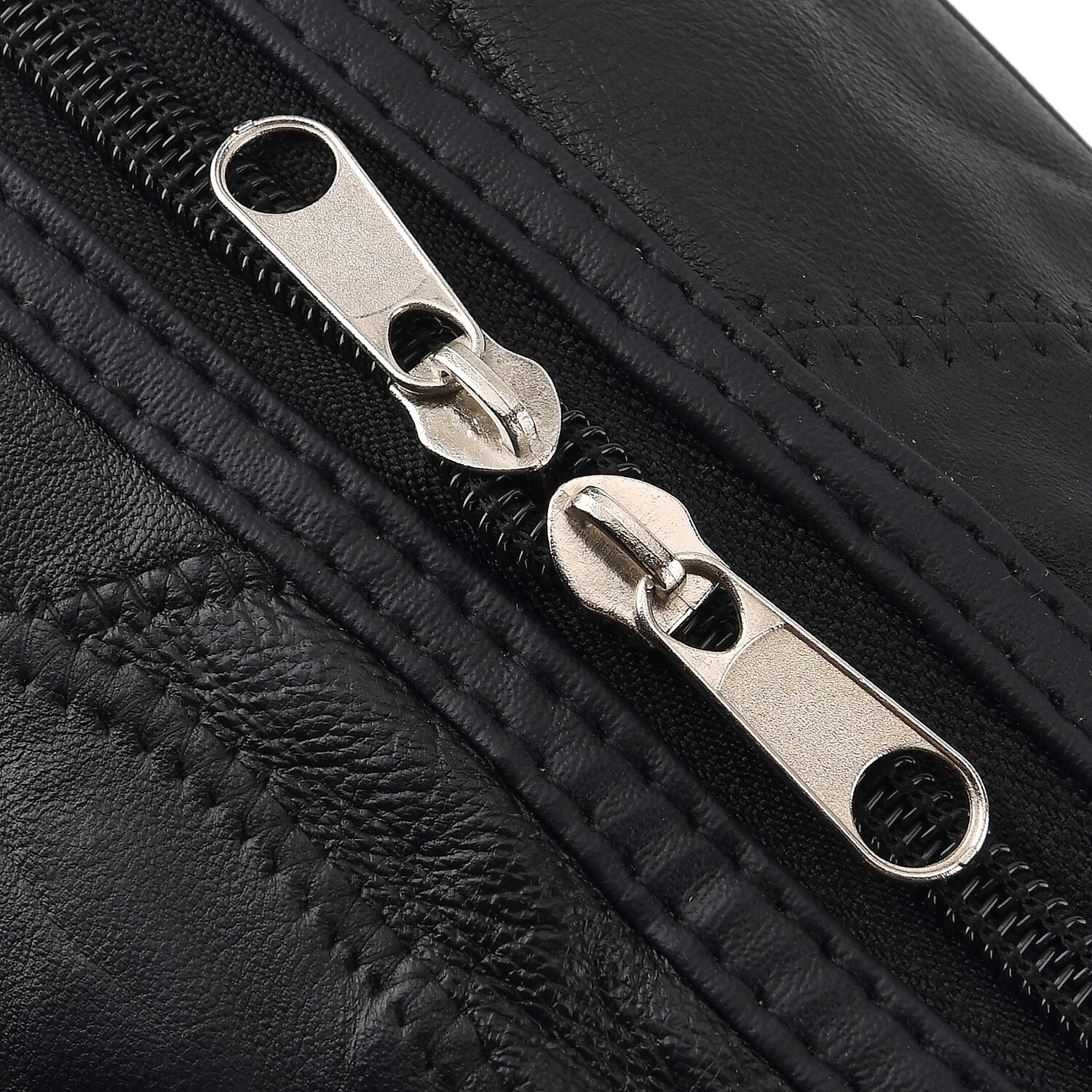 Styled By Patchwork Sheep Leather Multi Pocket Holdall Travel Bag - Black