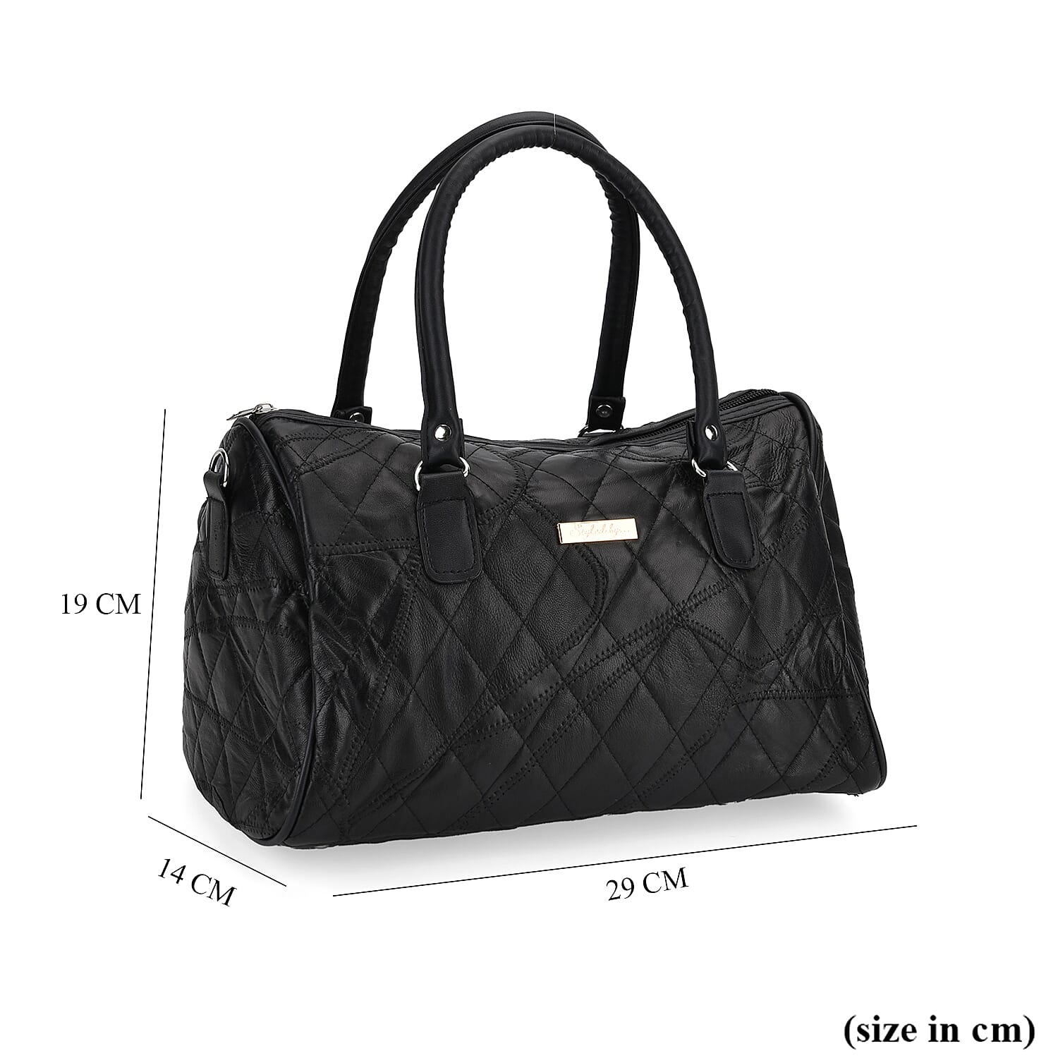 Styled By Patchwork Sheep Leather Quilted Satchel Duffle Bag - Black