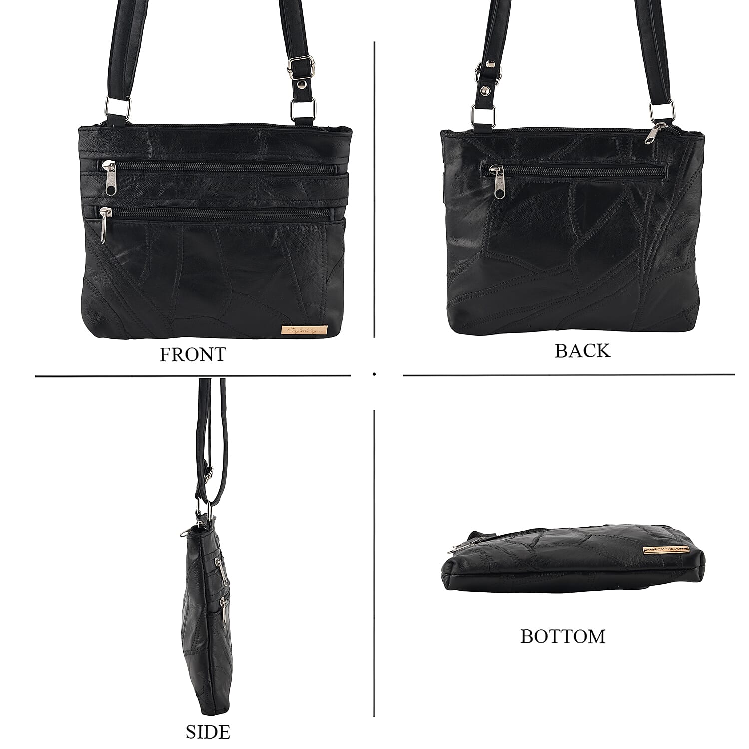 Styled By Sheep Leather Multi Pocket Crossbody Bag - Black
