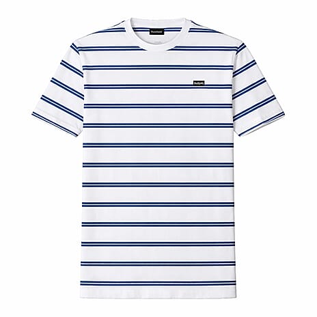 Bench Mens 100% Cotton Stripe Crew Neck Tee (Size XL) - White