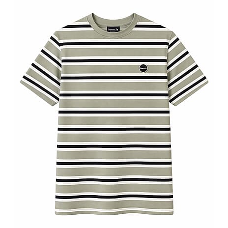 Bench Mens 100% Cotton Stripe Crew Neck Tee (Size L) - Sage