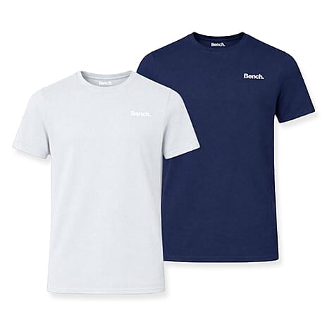 Bench Mens Pack Of 2 100% Combed Cotton Solid Tees (Size L) - Grey - Navy