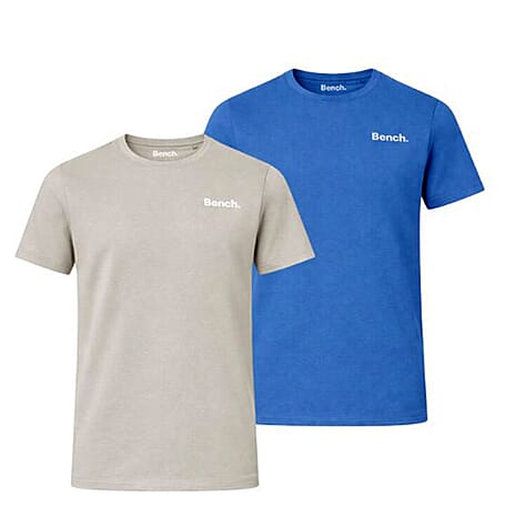 Bench Mens Pack Of 2 100% Combed Cotton Solid Tees (Size XXL) - Beige - Blue