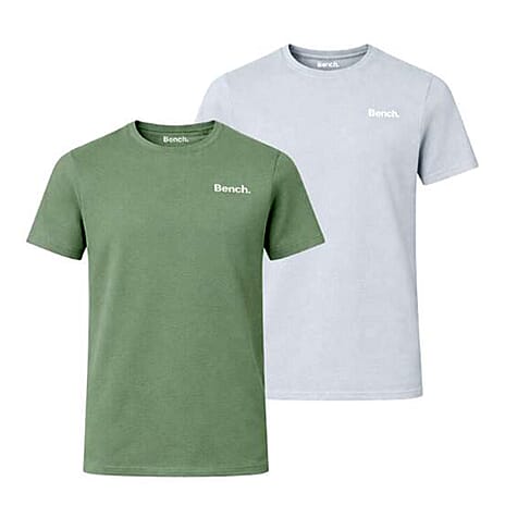 Bench Mens Pack Of 2 100% Combed Cotton Solid Tees (Size L) - Green & White
