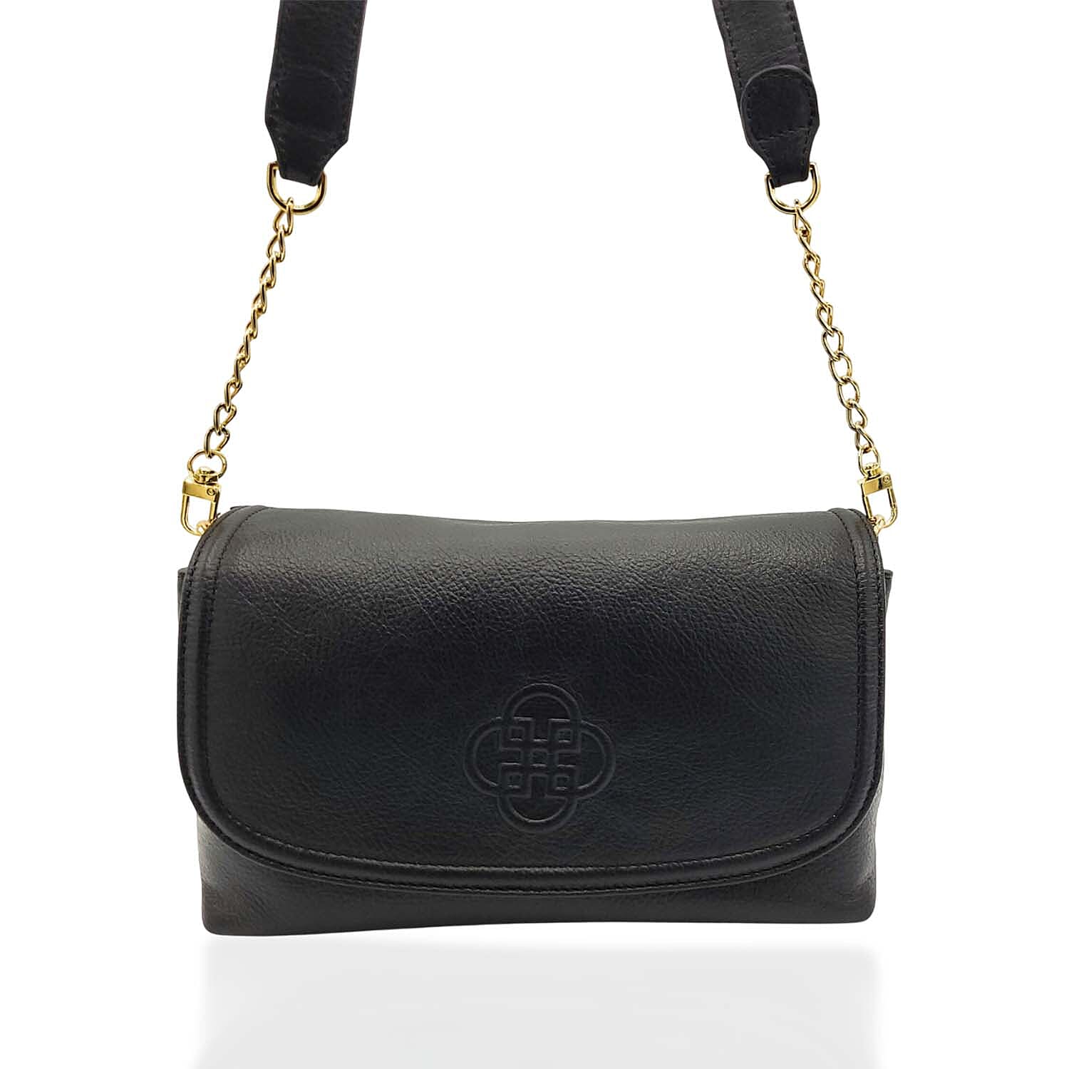 Saddler Orla Real Leather 3-Section Handbag With Detachable Chain Link Shoulder Strap - Black