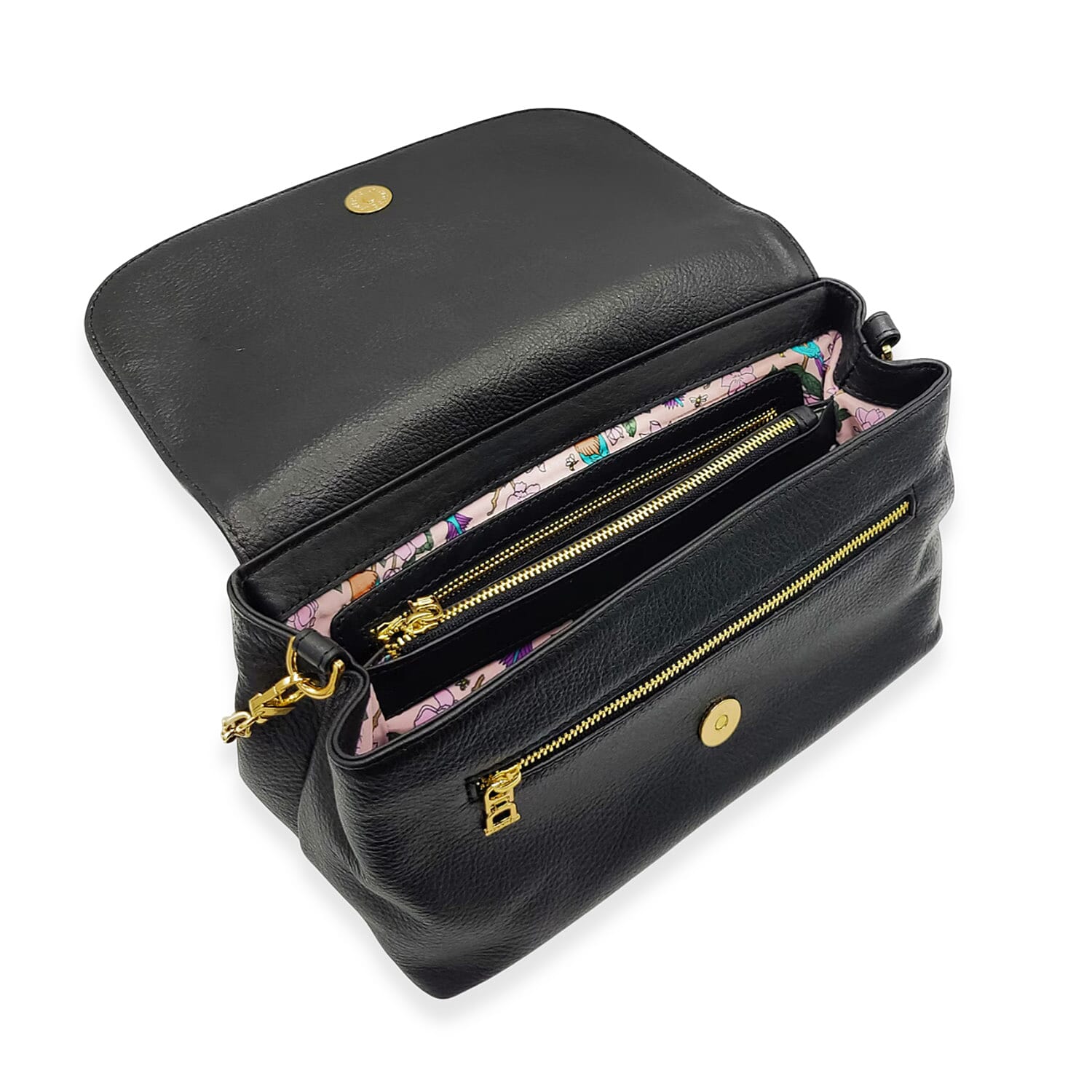 Saddler Orla Real Leather 3-Section Handbag With Detachable Chain Link Shoulder Strap - Black