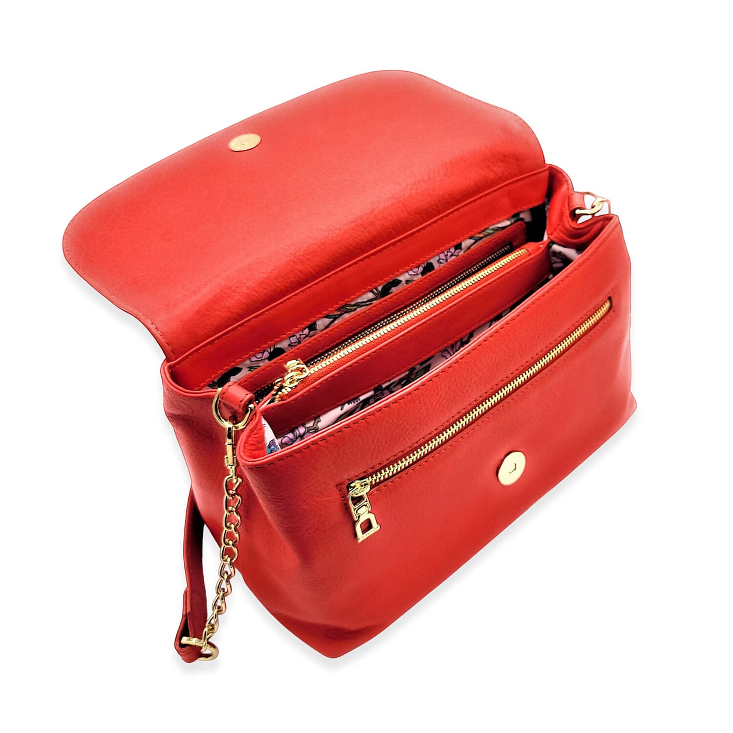 Saddler Orla Real Leather 3-Section Handbag With Detachable Chain Link Shoulder Strap - Red