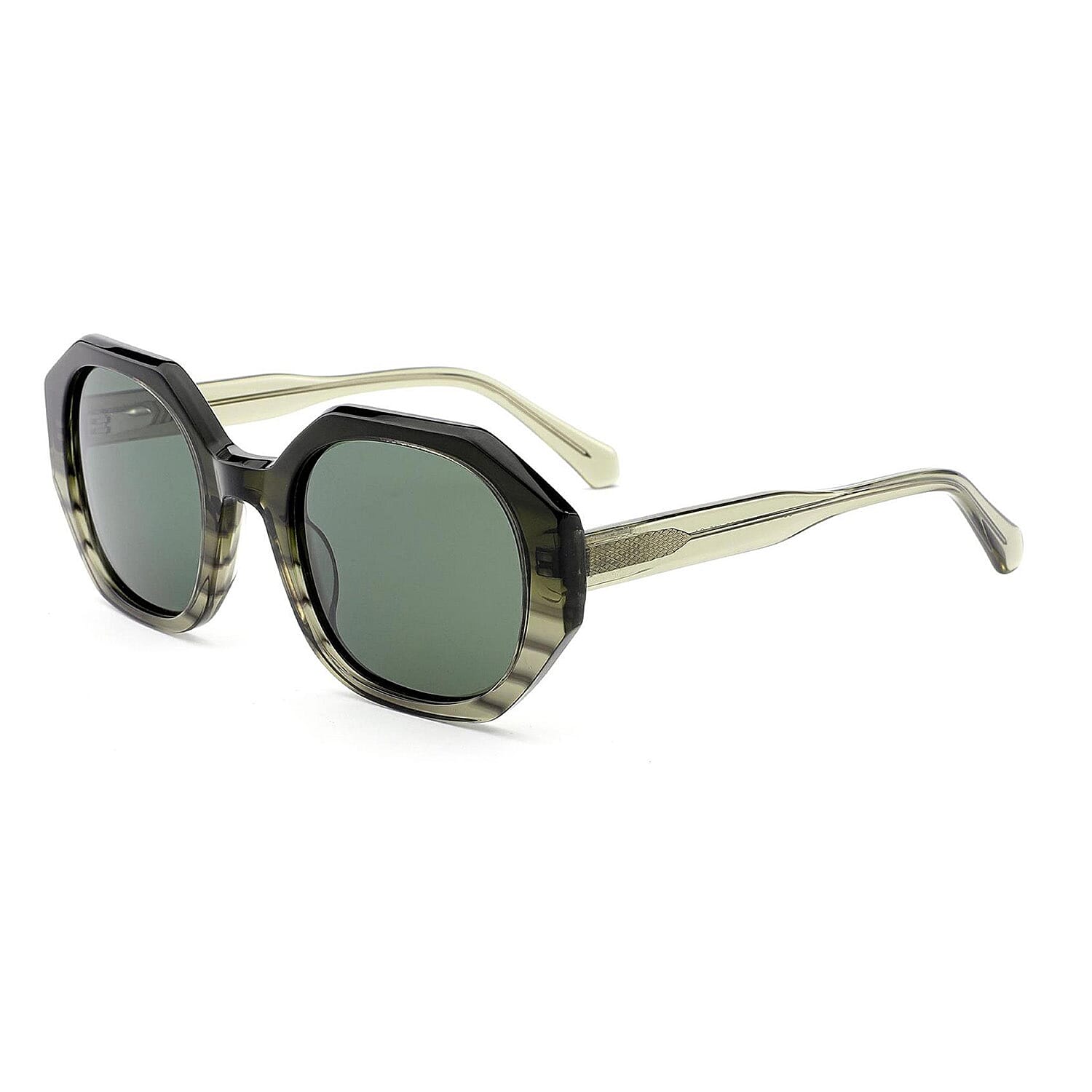 Soho Square-Barcelona C3 Ladies Green Hexagonal Acetate Sunglasses