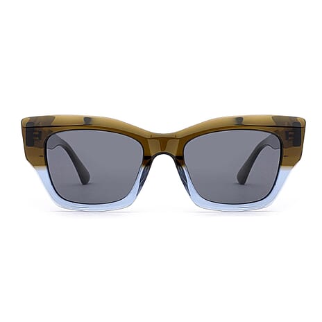 Soho Square Toronto-C2  Square Sunglasses - Brown Tortoiseshell & Blue Gradient Acetate Frames with Grey Polarised Lenses