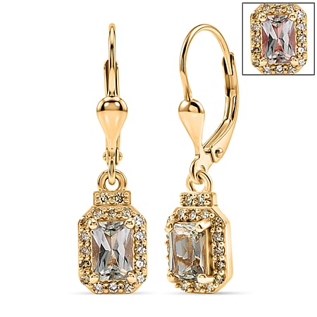 Natural AAA Turkizite & Lab Grown Yellow Diamond (Si) Earrings with Lever Backs in 18K Gold Vermeil Sterling Silver 1.79 Ct.