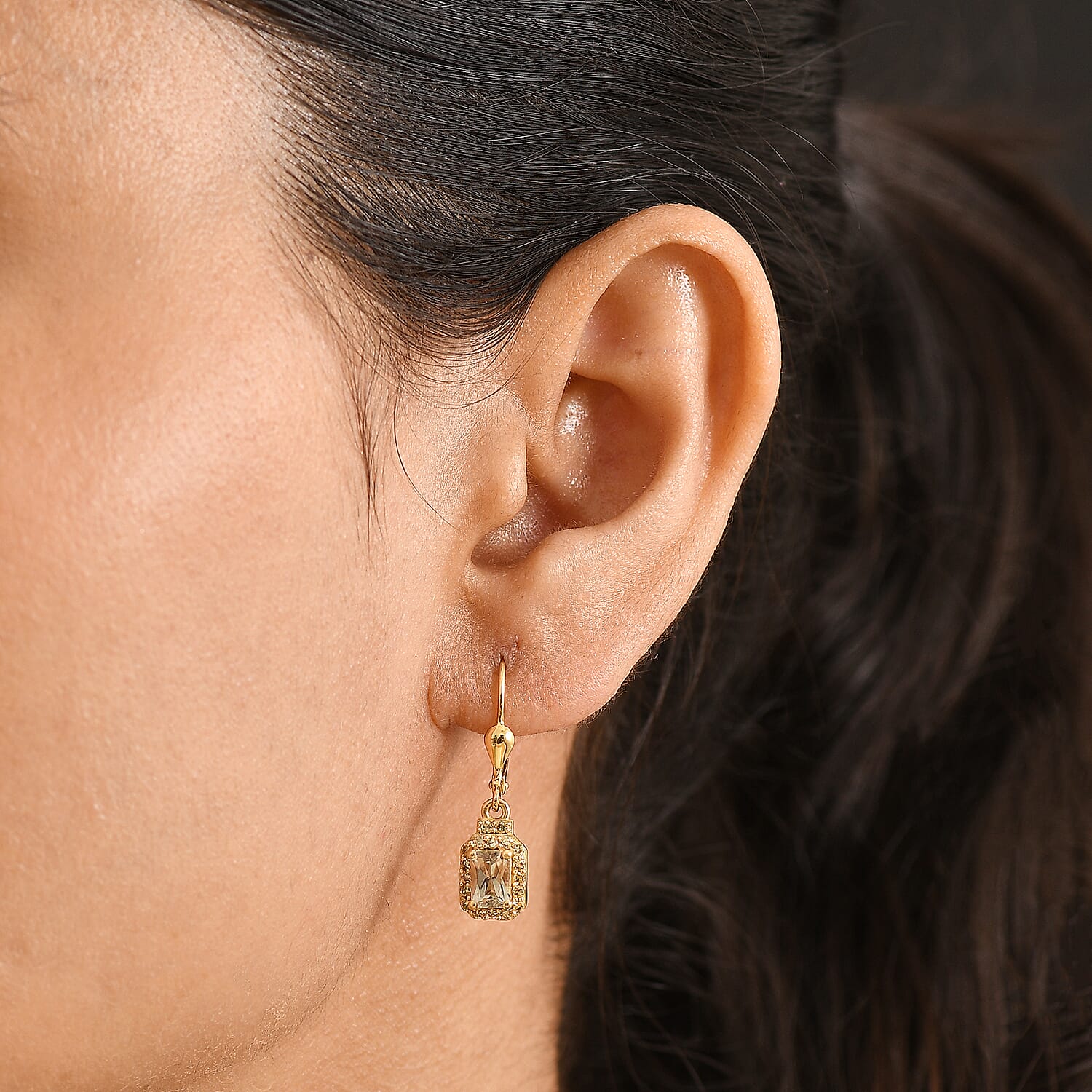 Natural AAA Turkizite & Lab Grown Yellow Diamond (Si) Earrings with Lever Backs in 18K Gold Vermeil Sterling Silver 1.79 Ct.