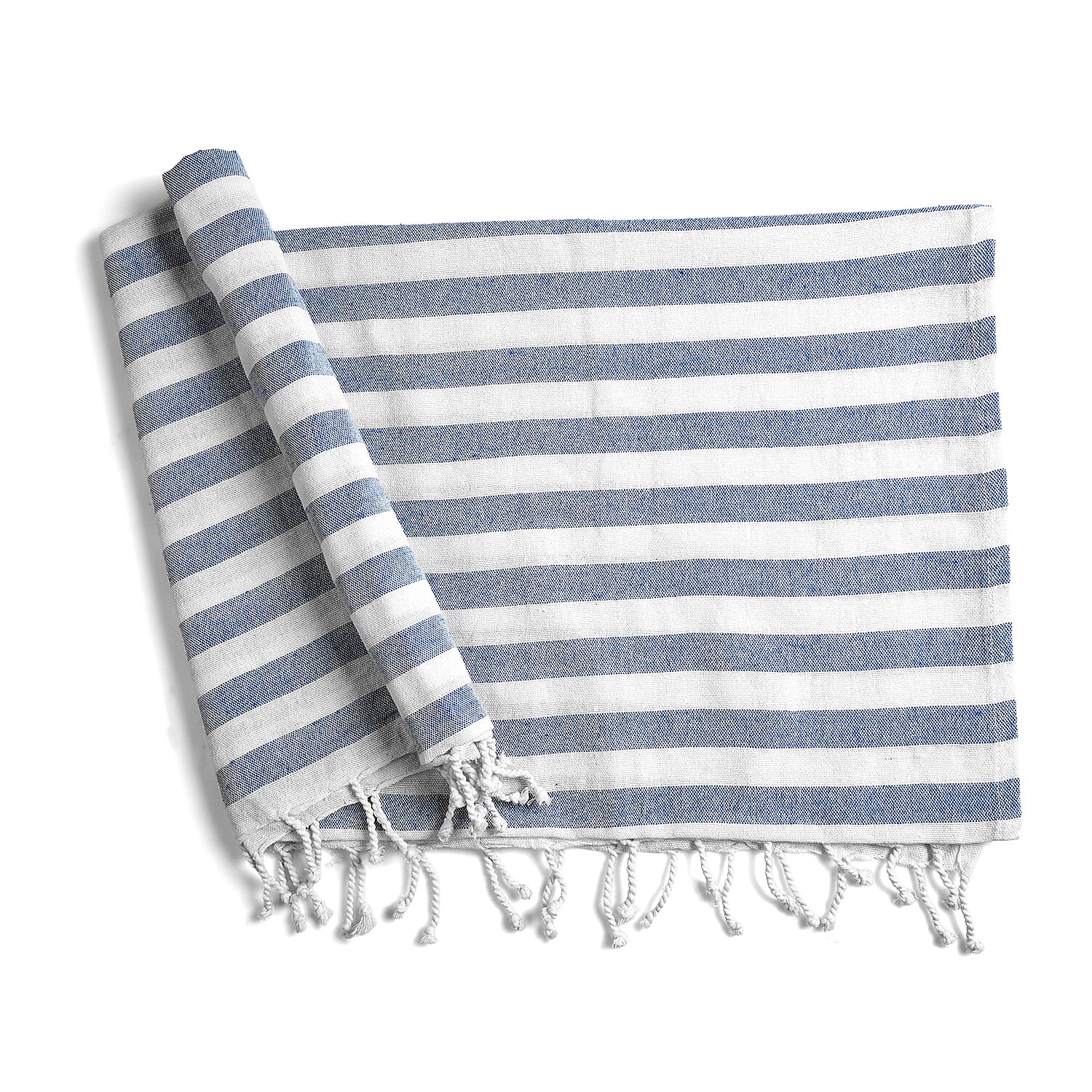Livmore 100% Cotton Fouta Beach Striped Towel with Fringes (90 x 170 cm) - Navy