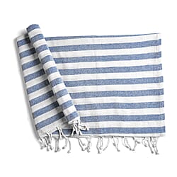 Livmore 100% Cotton Fouta Beach Striped Towel with Fringes (90 x 170 cm) - Grey