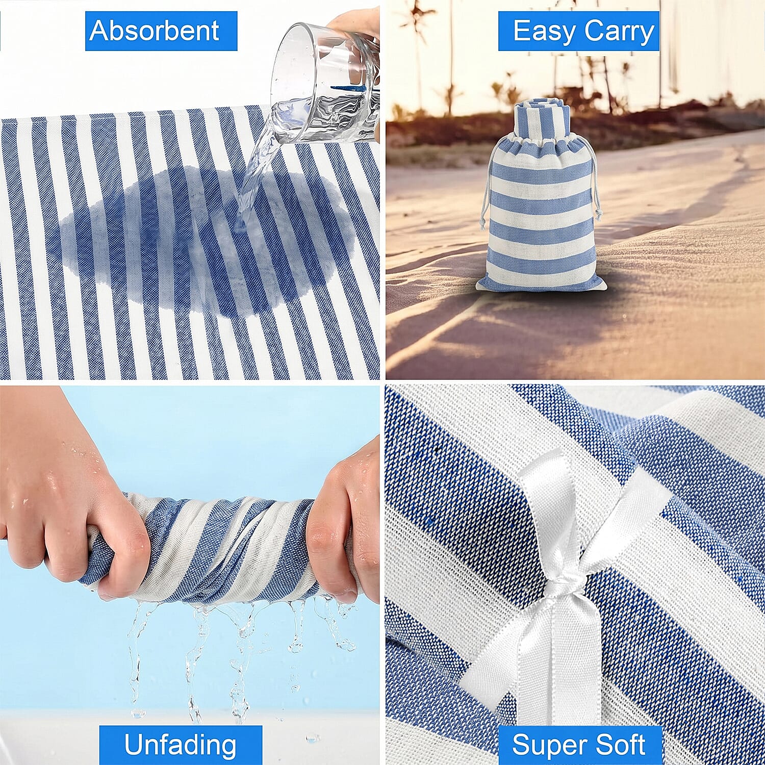 Livmore 100% Cotton Fouta Beach Striped Towel with Fringes (90 x 170 cm) - Navy