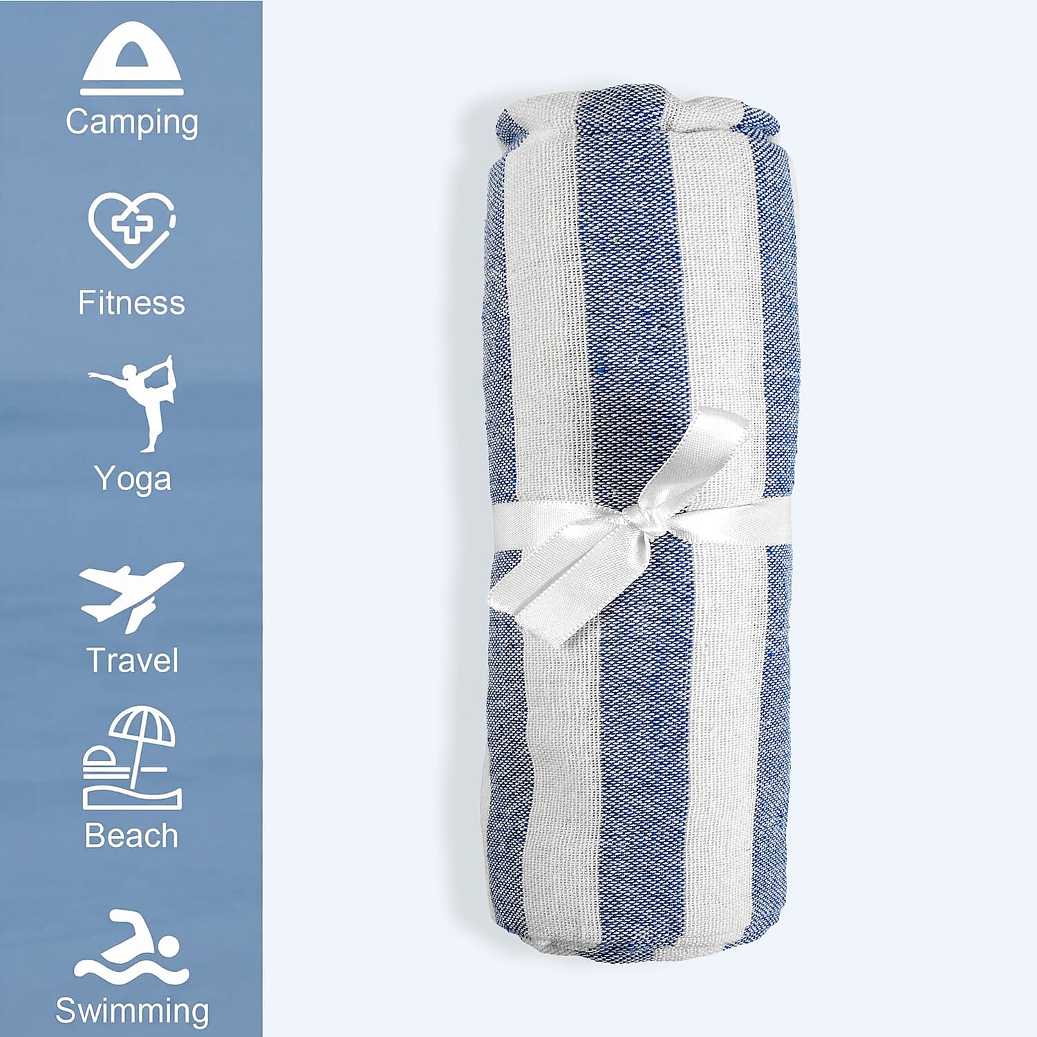 Livmore 100% Cotton Fouta Beach Striped Towel with Fringes (90 x 170 cm) - Navy