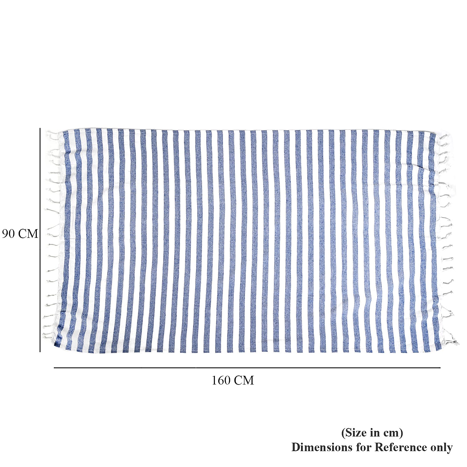 Livmore 100% Cotton Fouta Beach Striped Towel with Fringes (90 x 170 cm) - Navy