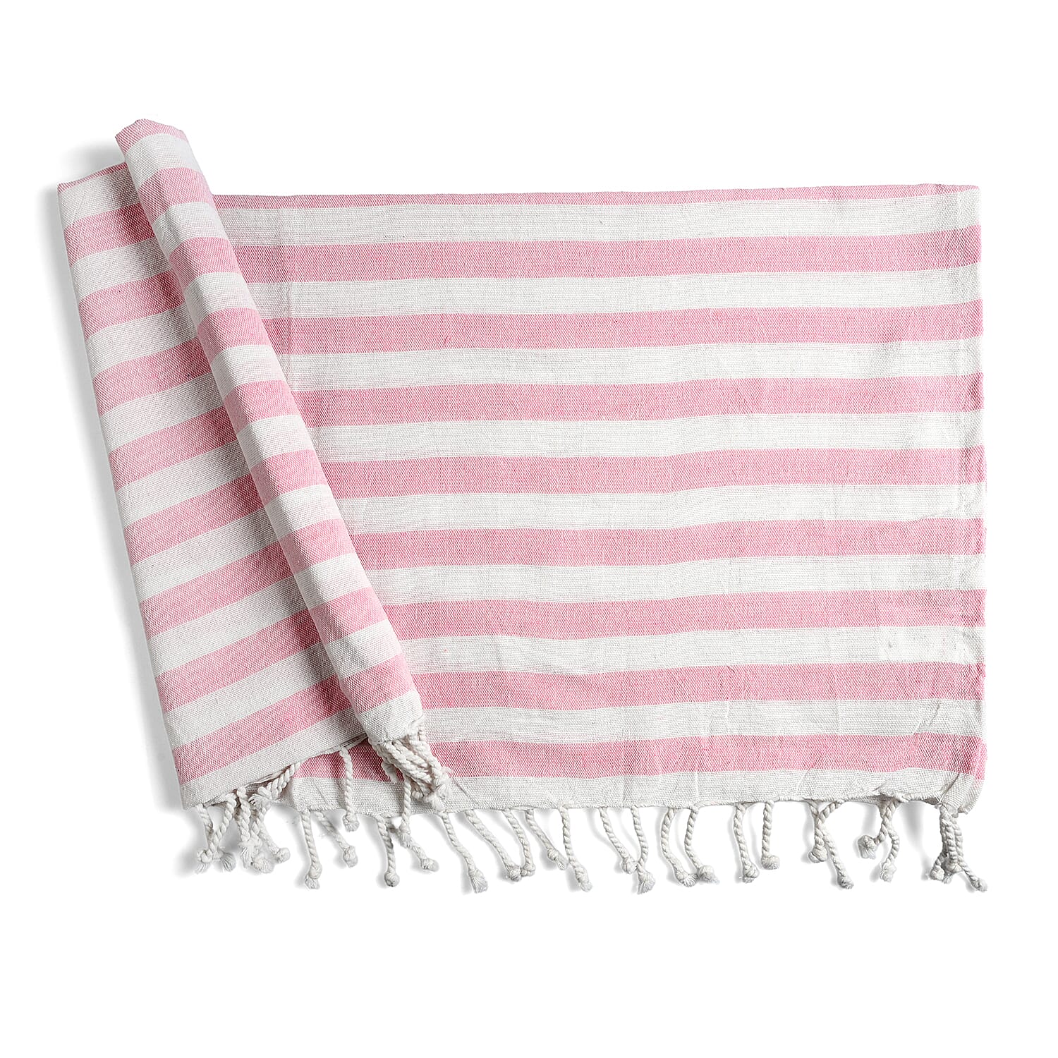 Livmore 100% Cotton Fouta Beach Striped Towel with Fringes (90 x 170 cm) - Pink