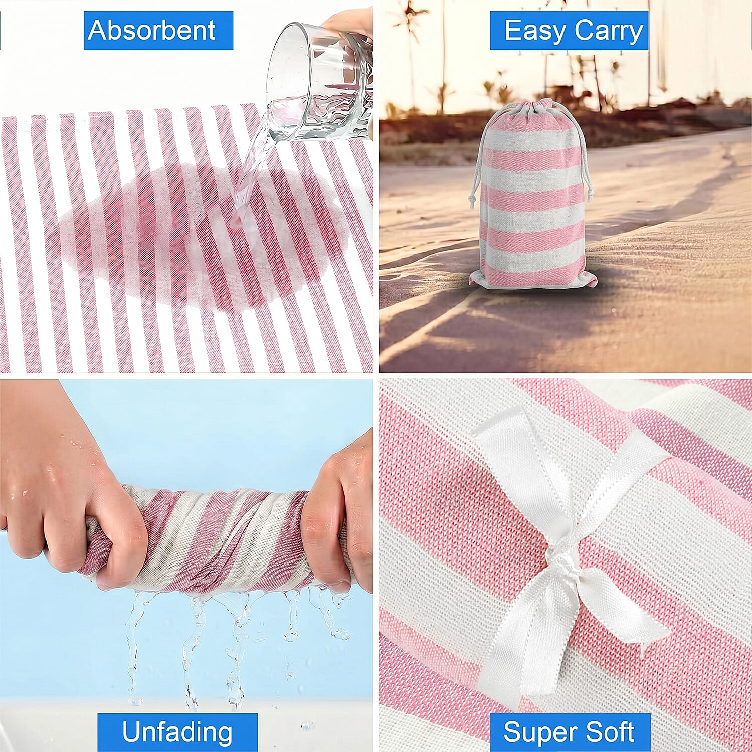 Livmore 100% Cotton Fouta Beach Striped Towel with Fringes (90 x 170 cm) - Pink
