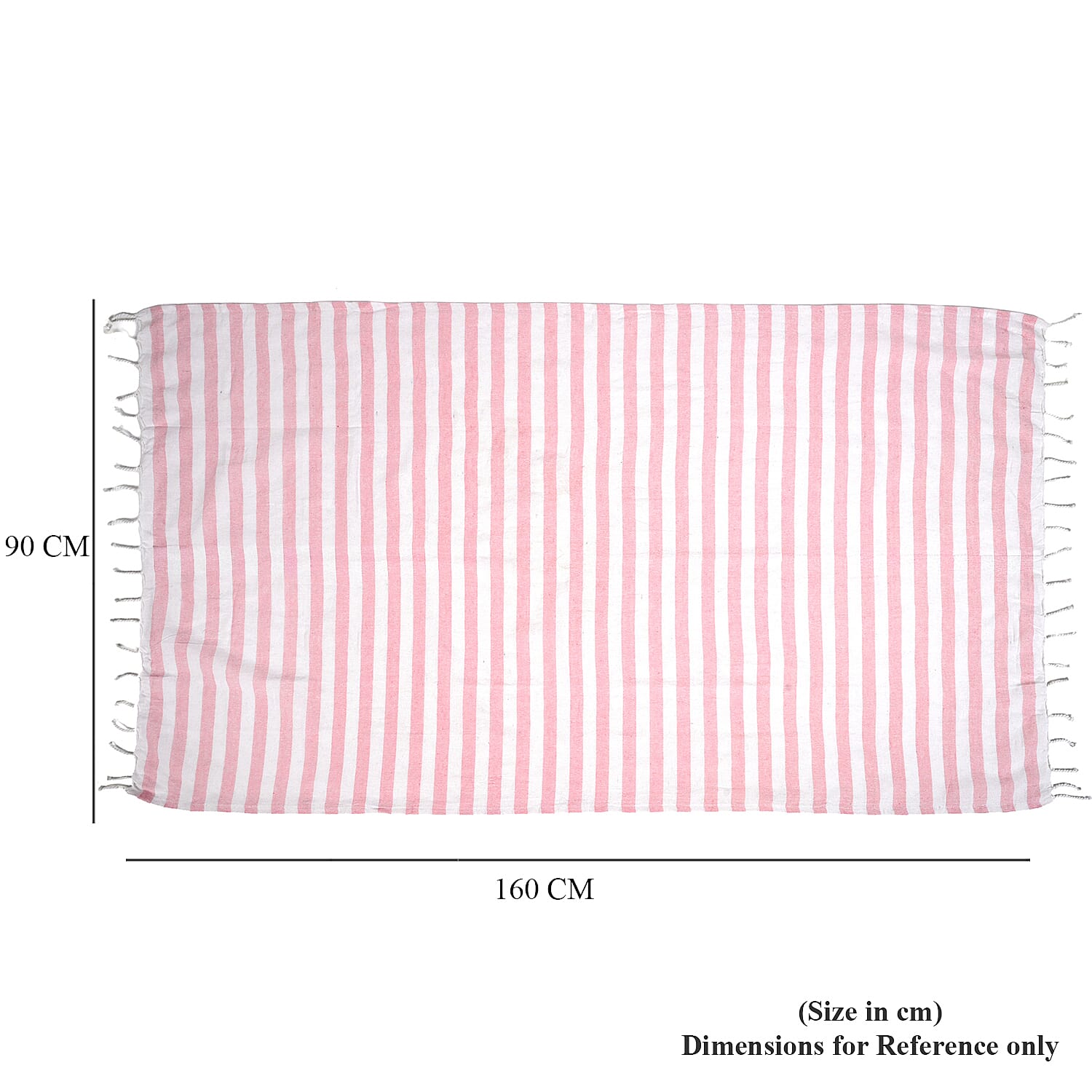 Livmore 100% Cotton Fouta Beach Striped Towel with Fringes (90 x 170 cm) - Pink