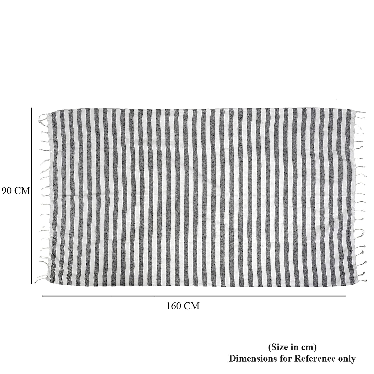 Livmore 100% Cotton Fouta Beach Striped Towel with Fringes (90 x 170 cm) - Grey