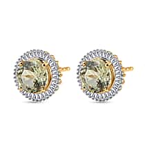 9K Yellow Gold AAA Turkizite & White Diamond Solitaire Stud Push Post Earring 2.81 Ct, Gold Wt.1.89 Gms