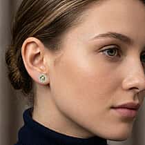 9K Yellow Gold AAA Turkizite & White Diamond Solitaire Stud Push Post Earring 2.81 Ct, Gold Wt.1.89 Gms