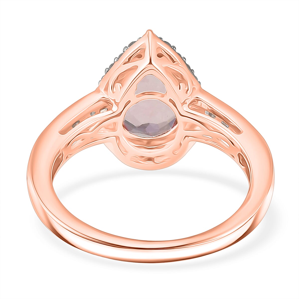 14K Rose Gold AAA Pink Morganite & White Diamond Pear Halo Ring 2.05 Ct, Gold Wt. 3.10 Gms