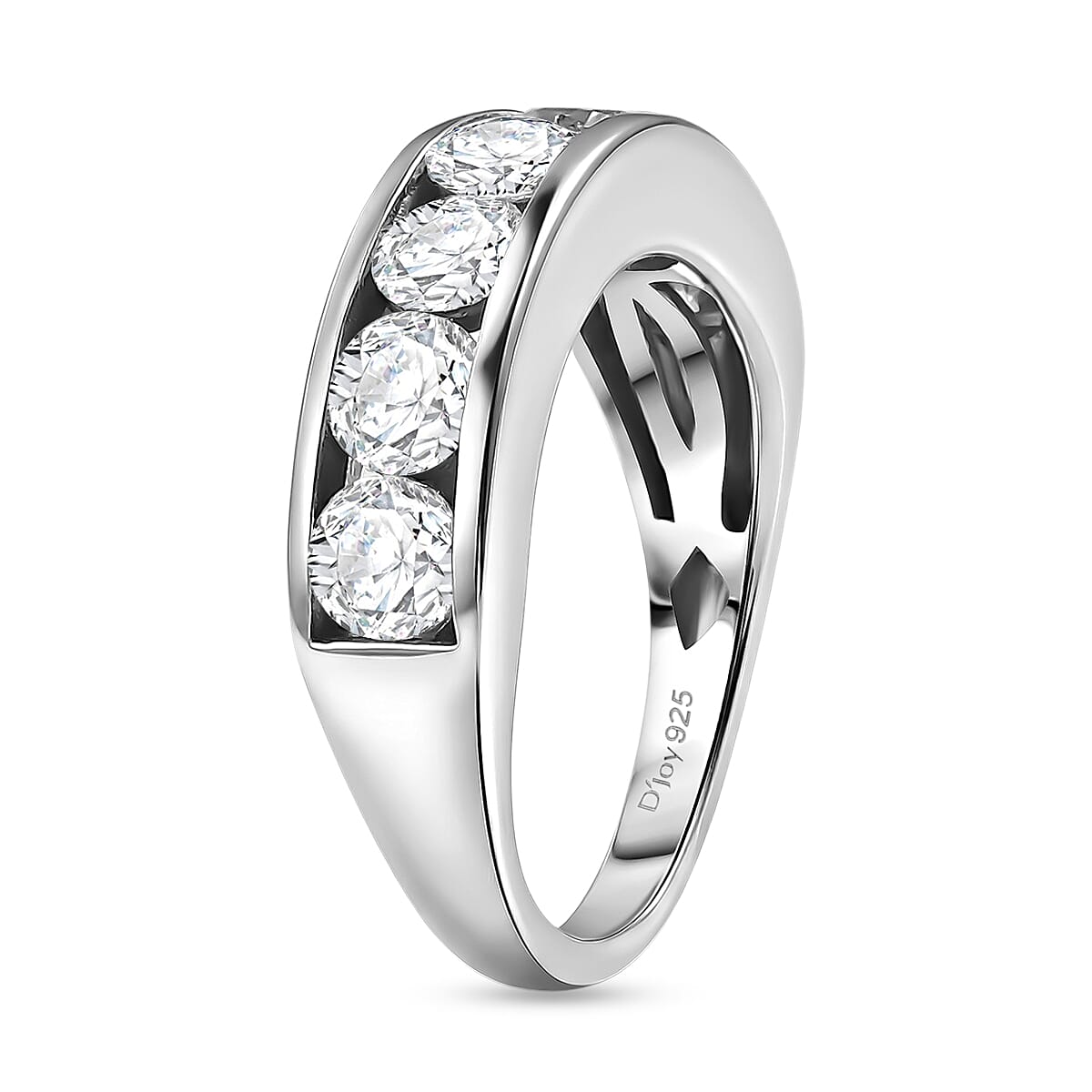 D'Joy Moissanite Half Eternity Band Ring in Platinum Overlay Sterling Silver 1.65 Ct.