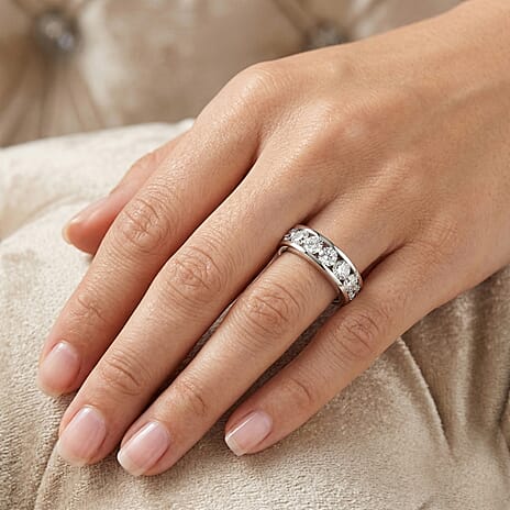 D'Joy - Moissanite Half Eternity Band Ring in Platinum Overlay Sterling Silver 1.65 Ct.