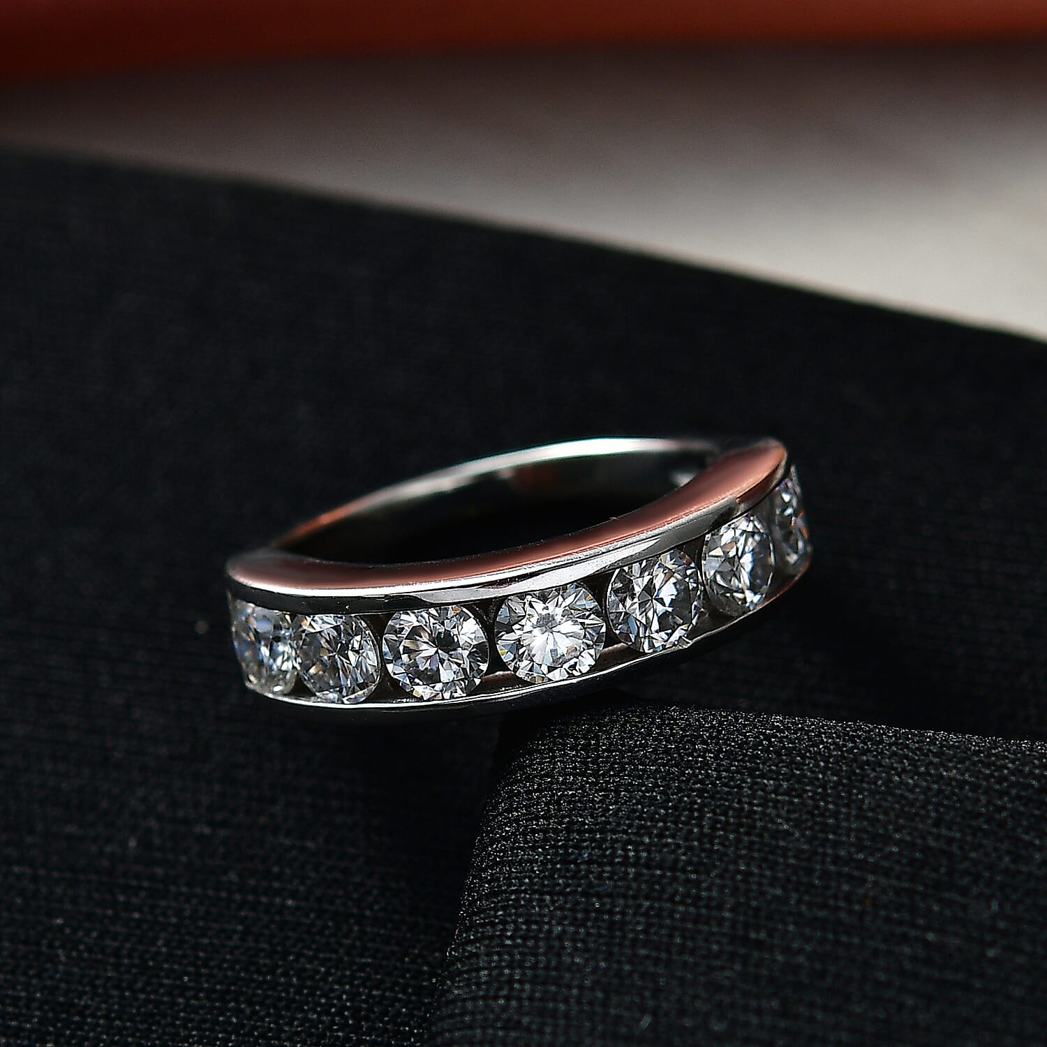 D'Joy Moissanite Half Eternity Band Ring in Platinum Overlay Sterling Silver 1.65 Ct.