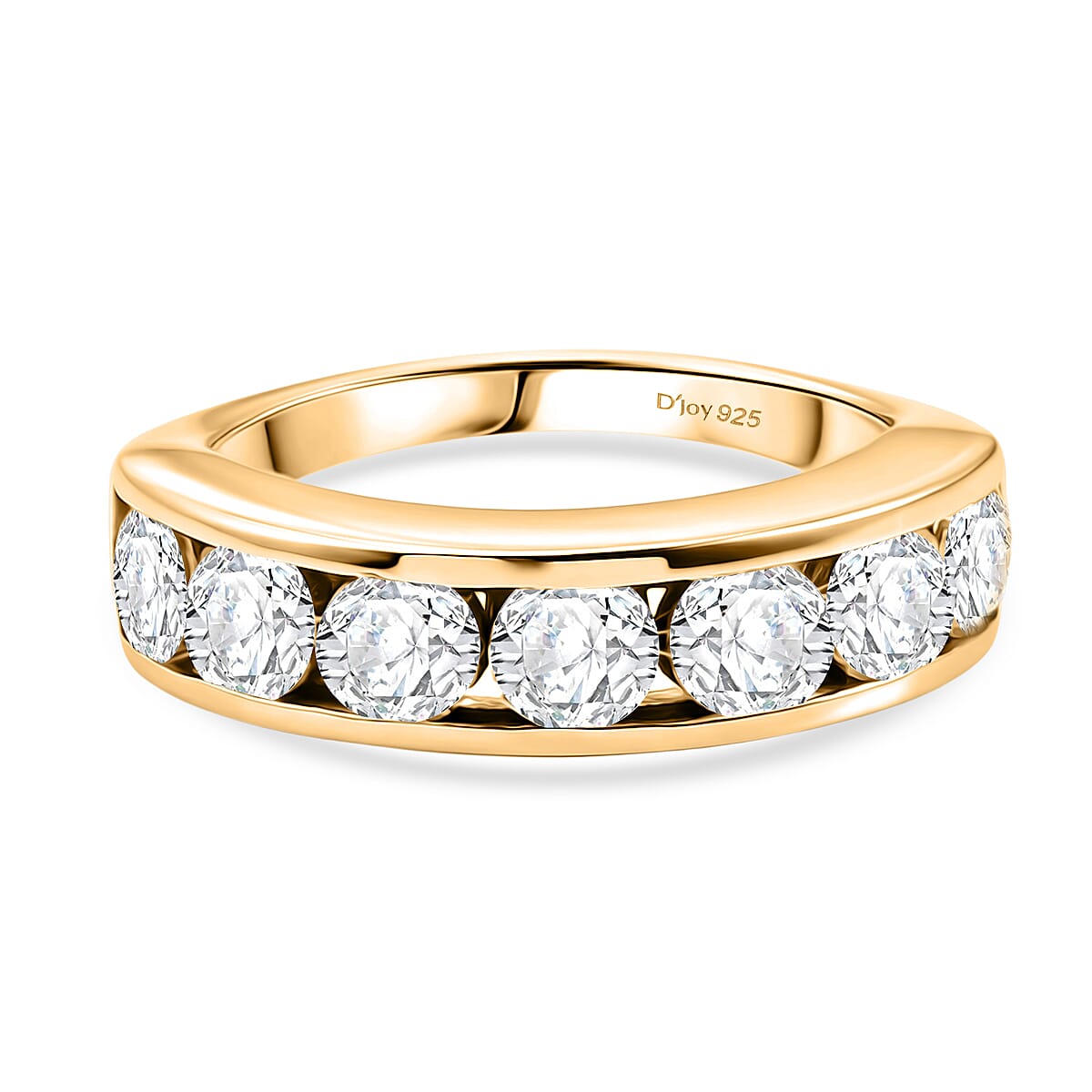 D'Joy Moissanite Half Eternity Band Ring in Yellow Gold Plated Sterling Silver 1.65 Ct.