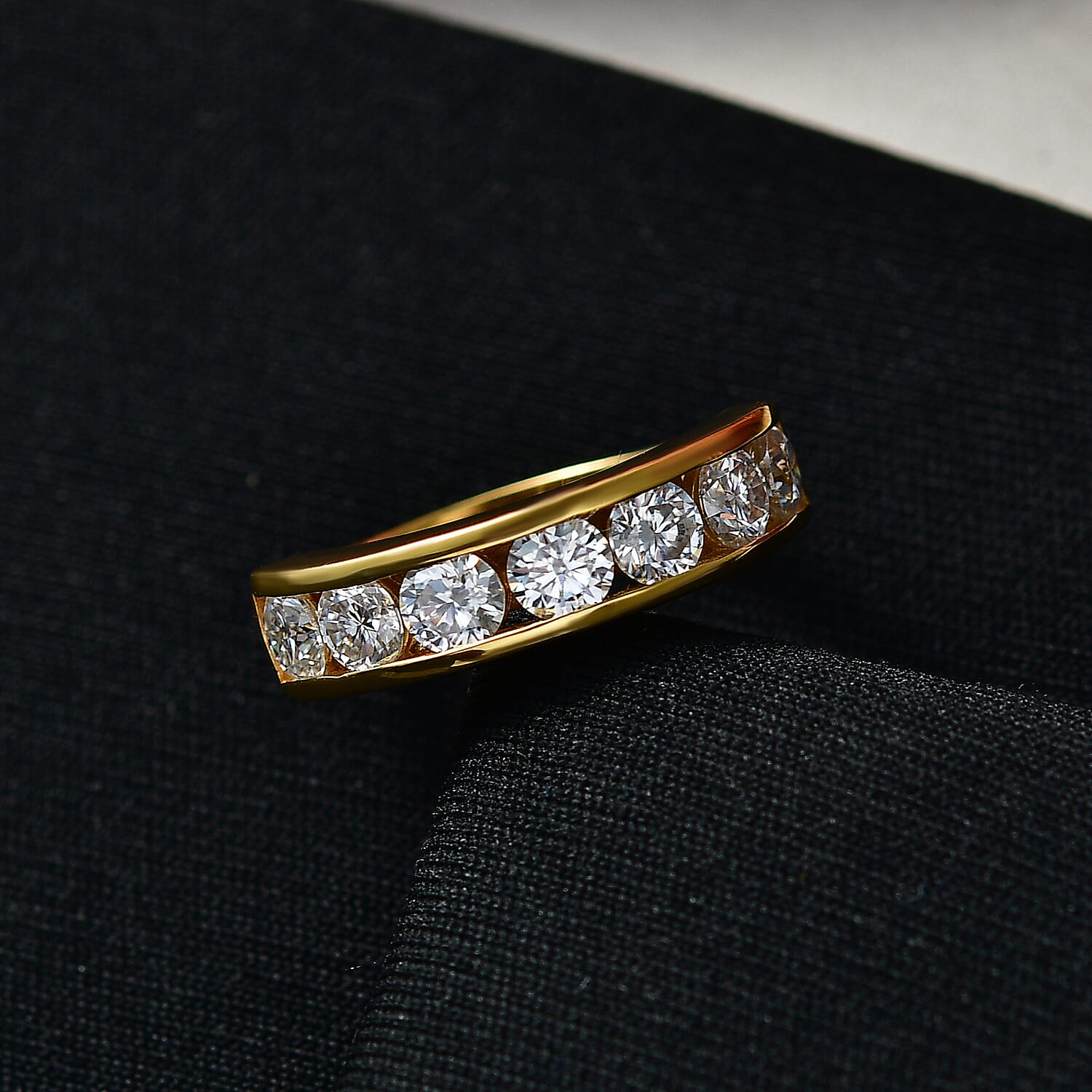 D'Joy Moissanite Half Eternity Band Ring in Yellow Gold Plated Sterling Silver 1.65 Ct.