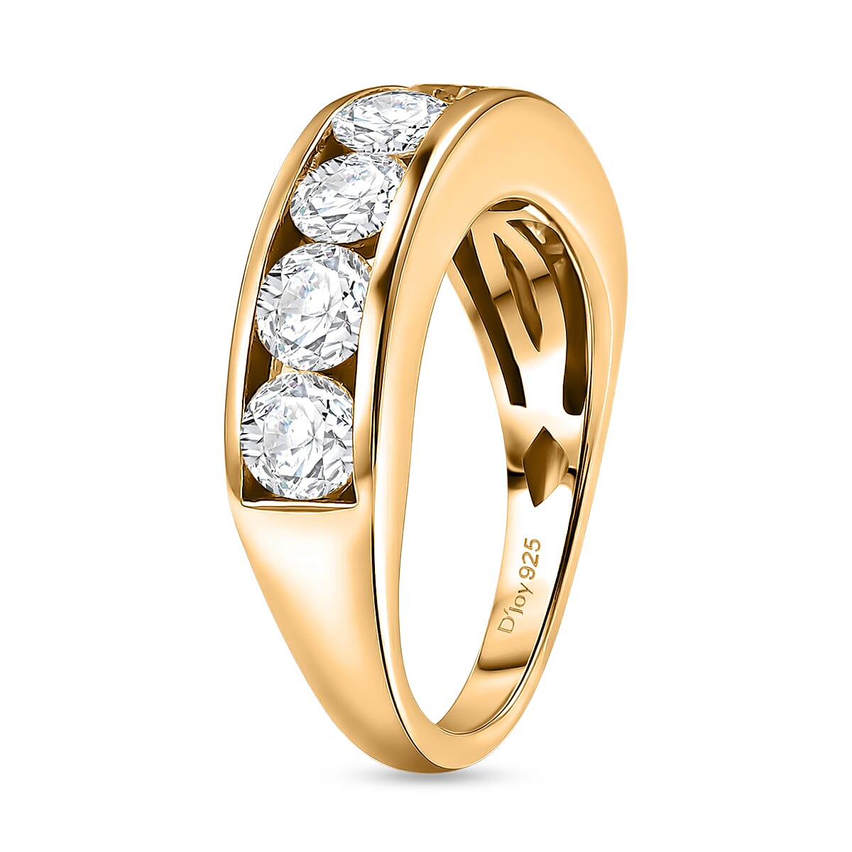 D'Joy Moissanite Half Eternity Band Ring in Yellow Gold Plated Sterling Silver 1.65 Ct.