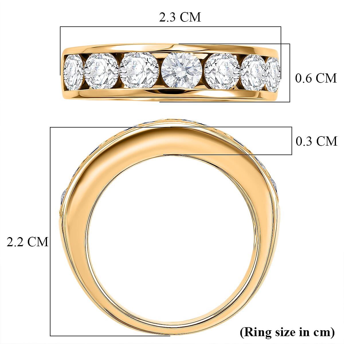 D'Joy Moissanite Half Eternity Band Ring in Yellow Gold Plated Sterling Silver 1.65 Ct.