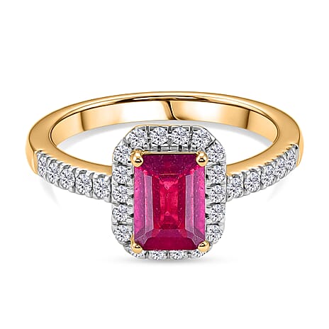 Royal Bali Collection - D'Joy African Ruby & Moissanite Halo Ring in 18K Vermeil Yellow Gold Plated Sterling Silver 1.90 Ct.