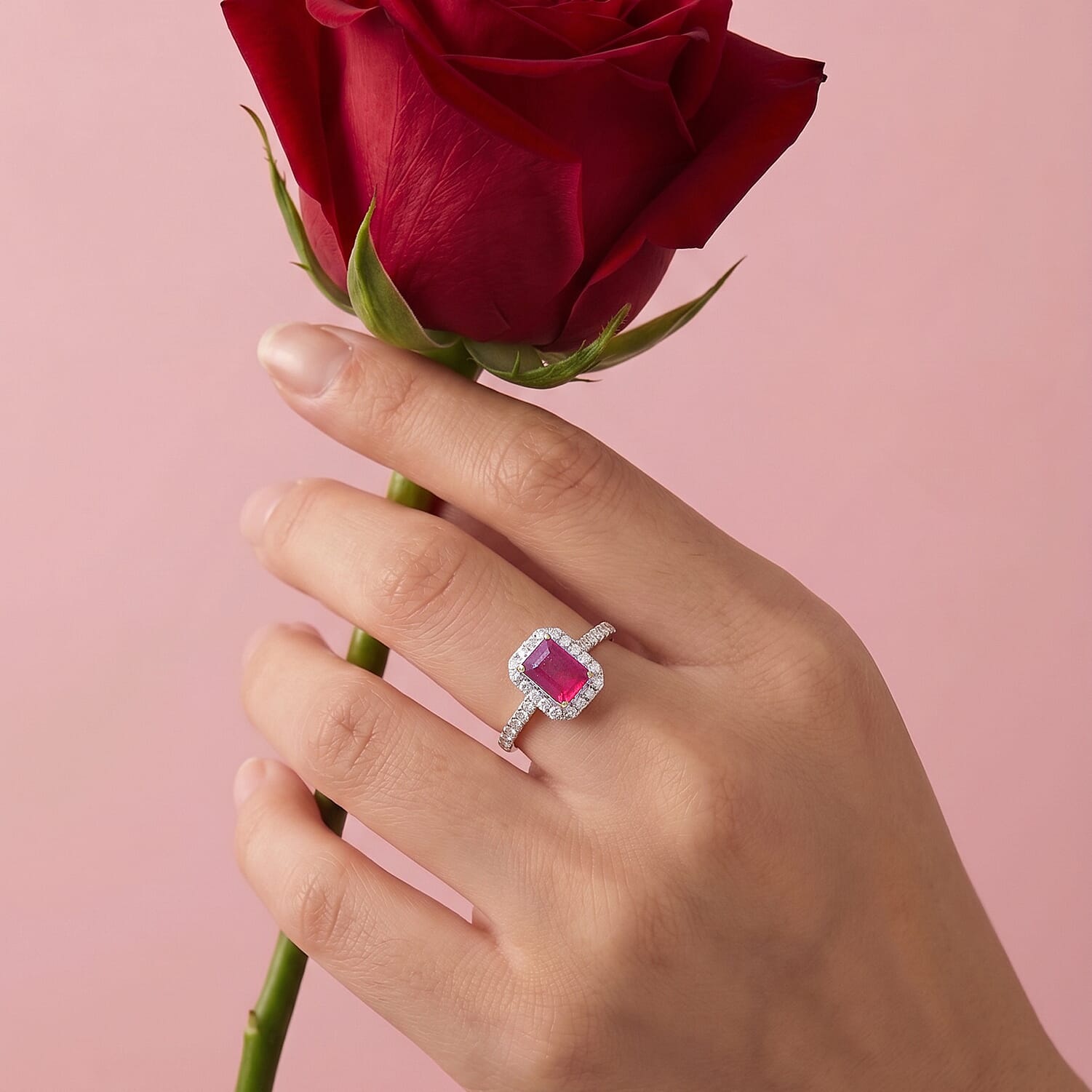 D'Joy Lab Created Moissanite Halo Ring in Sterling Silver
