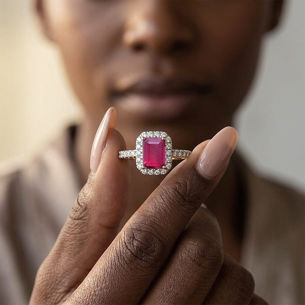 D'Joy Lab Created Moissanite Halo Ring in Sterling Silver