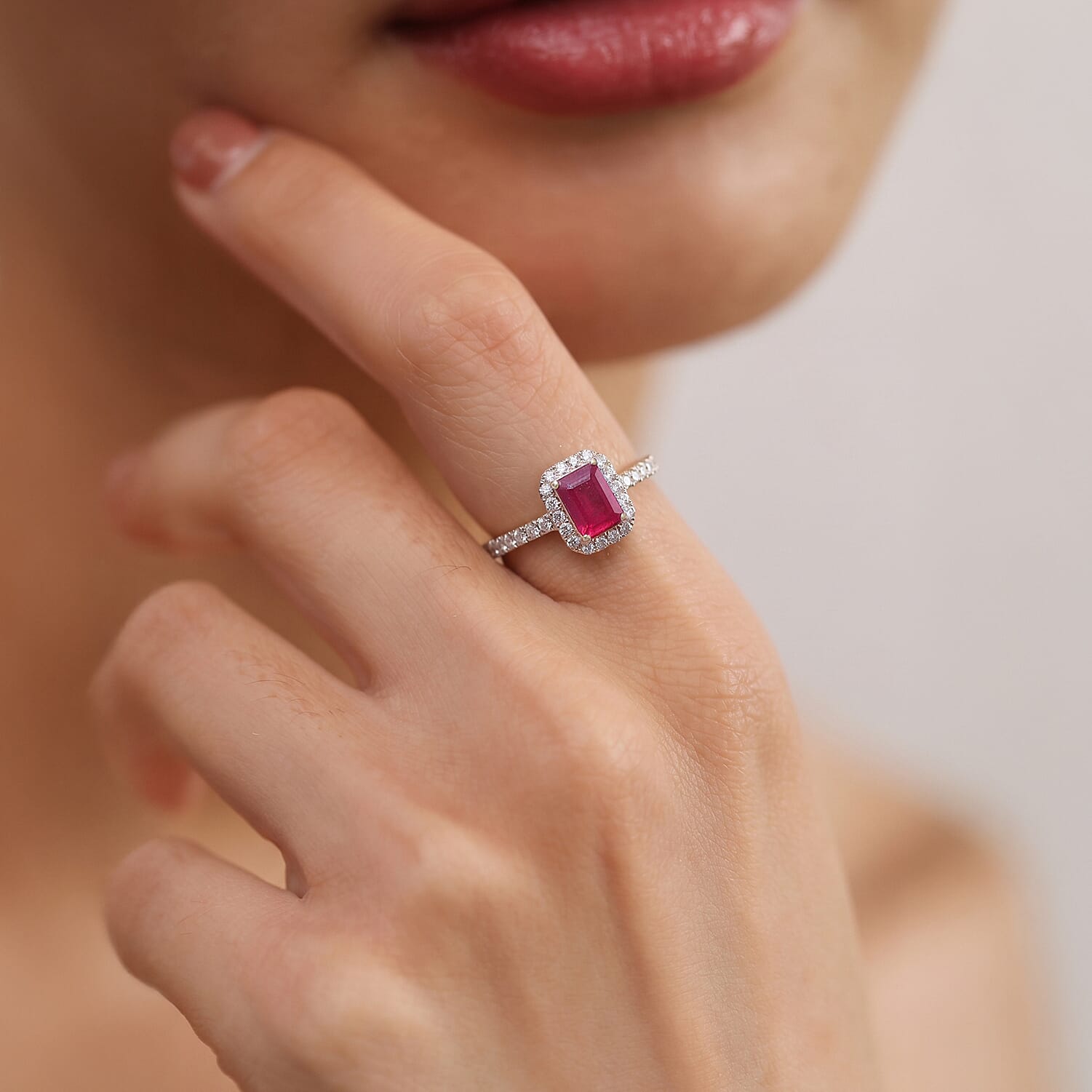 D'Joy Lab Created Moissanite Halo Ring in Sterling Silver