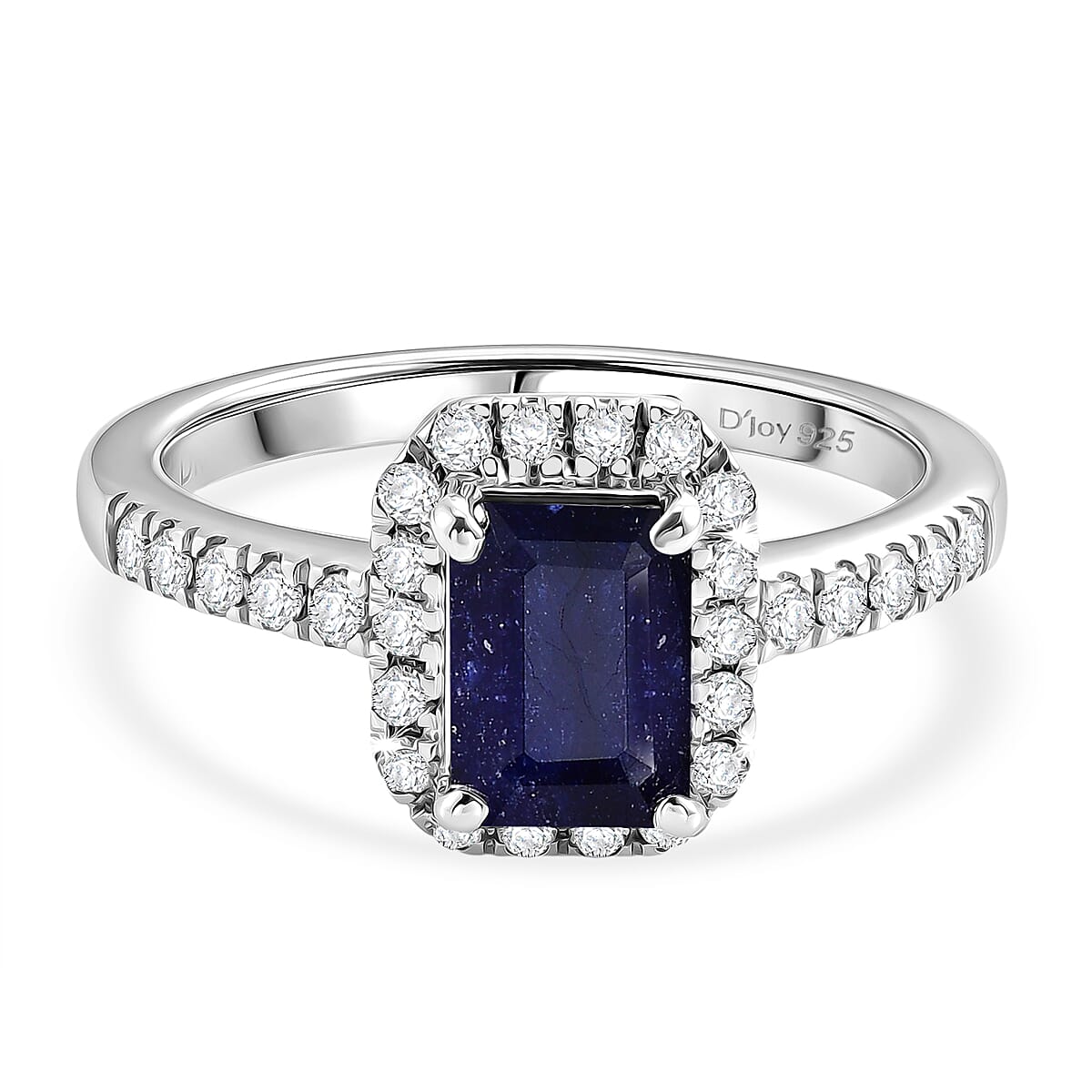 Royal Bali Collection - D'Joy Fissure Filled Blue Sapphire & Moissanite Halo Ring in Rhodium Overlay Sterling Silver 1.88 Ct.