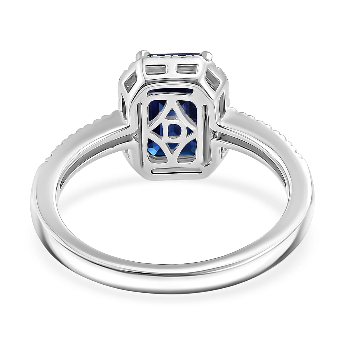 Royal Bali Collection - D'Joy Fissure Filled Blue Sapphire & Moissanite Halo Ring in Rhodium Overlay Sterling Silver 1.88 Ct.