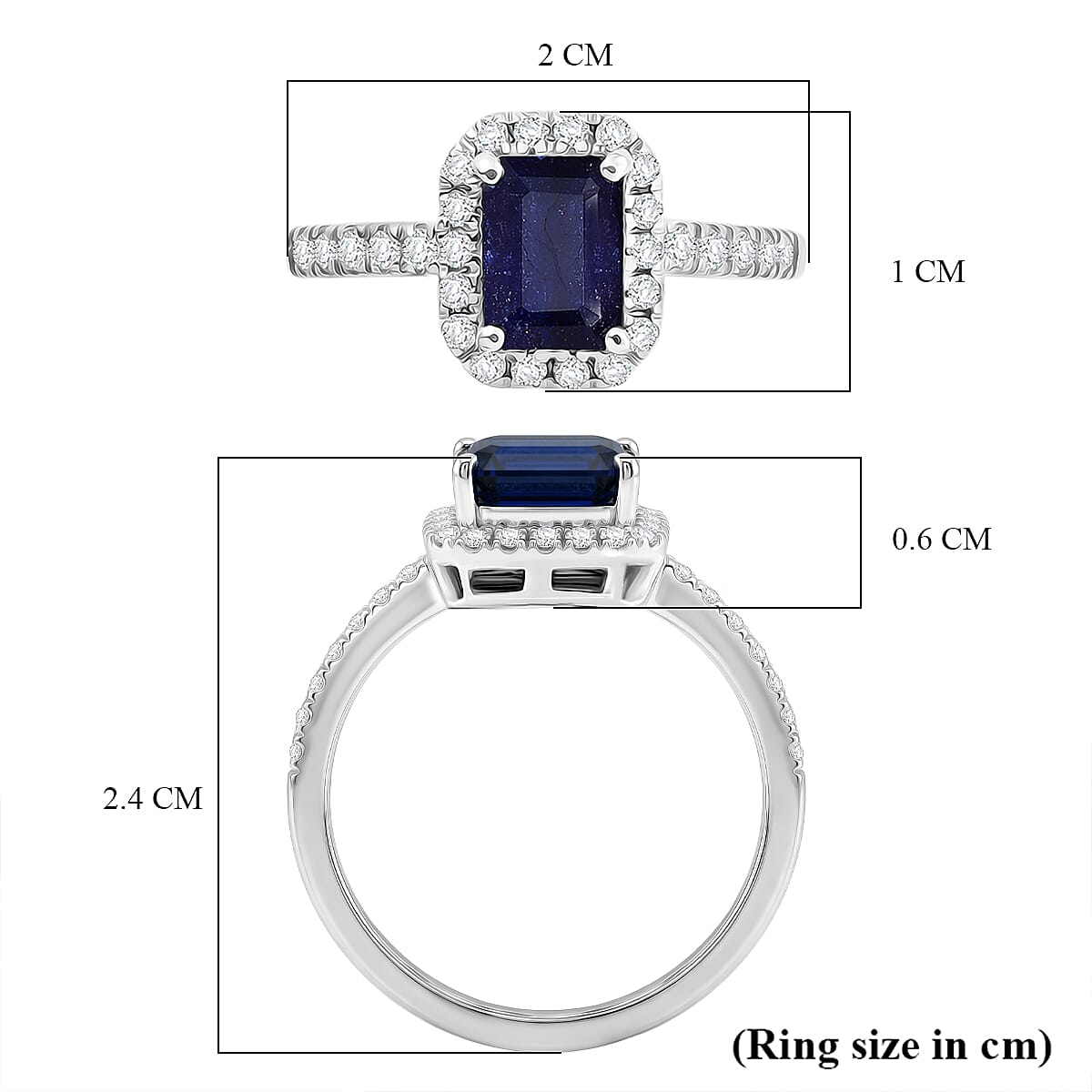 Royal Bali Collection - D'Joy Fissure Filled Blue Sapphire & Moissanite Halo Ring in Rhodium Overlay Sterling Silver 1.88 Ct.