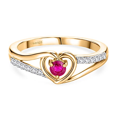 Royal Bali Collection - D'Joy African Ruby & Moissanite Solitaire Heart Ring in 18K Vermeil Yellow Gold Plated Sterling Silver
