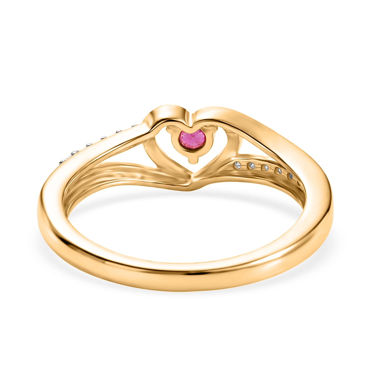 Royal Bali Collection - D'Joy African Ruby & Moissanite Solitaire Heart Ring in 18K Vermeil Yellow Gold Plated Sterling Silver