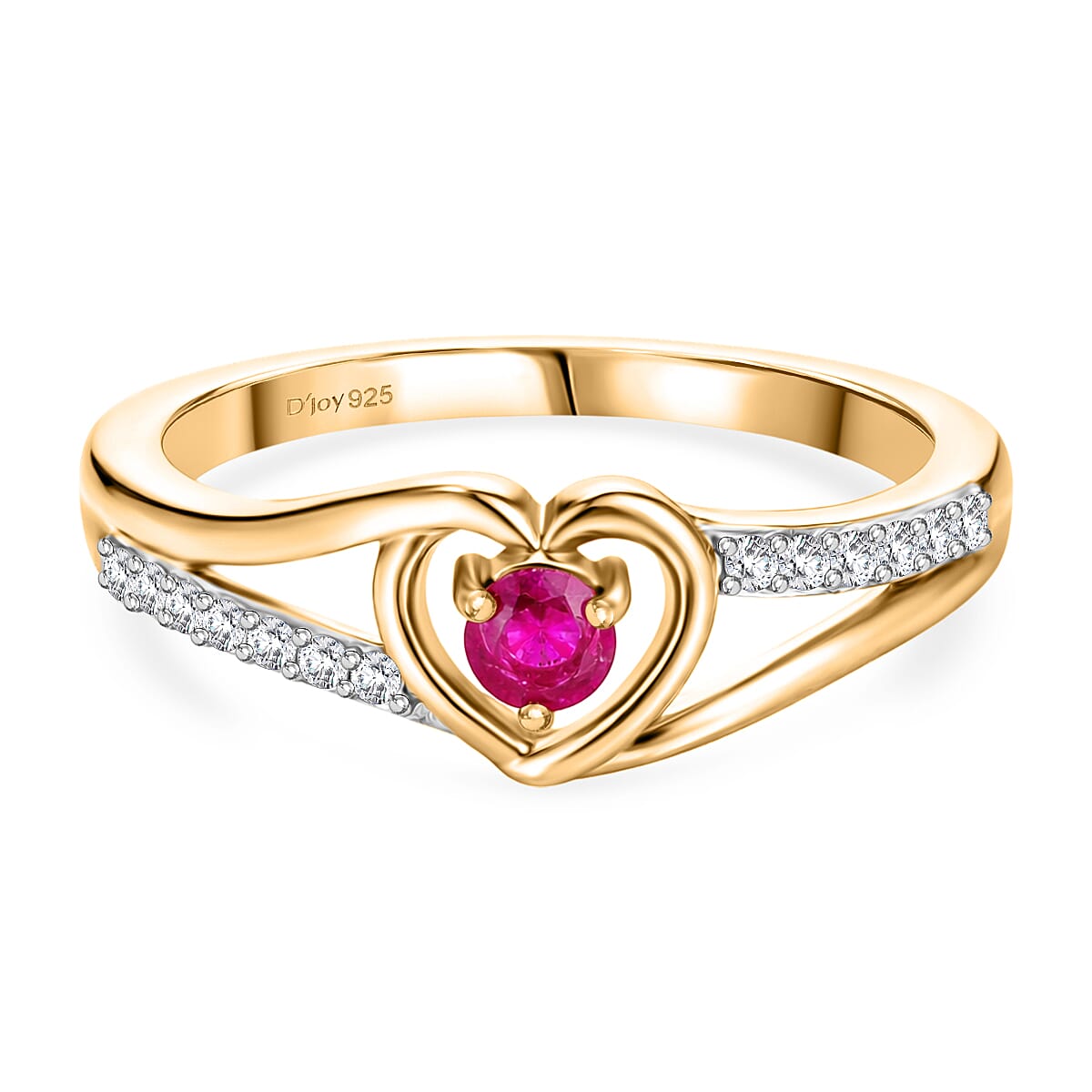 Royal Bali Collection - D'Joy African Ruby & Moissanite Solitaire Heart Ring in Sterling Silver