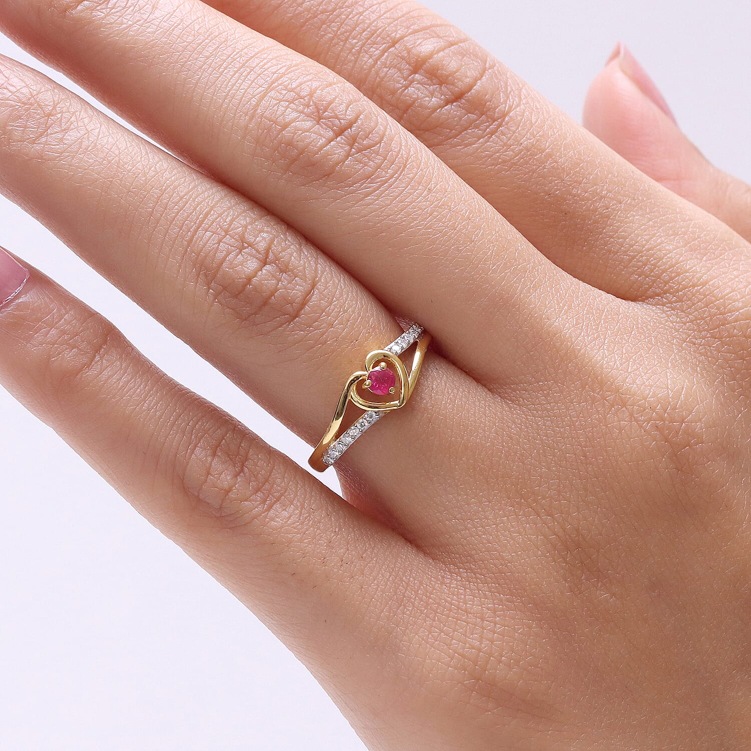 Royal Bali Collection - D'Joy African Ruby & Moissanite Solitaire Heart Ring in Sterling Silver