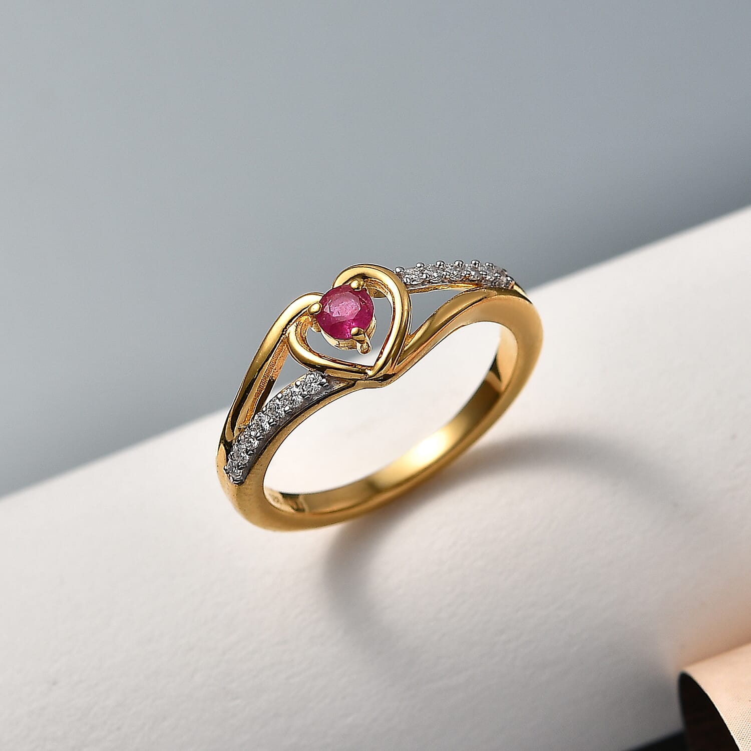 Royal Bali Collection - D'Joy African Ruby & Moissanite Solitaire Heart Ring in Sterling Silver