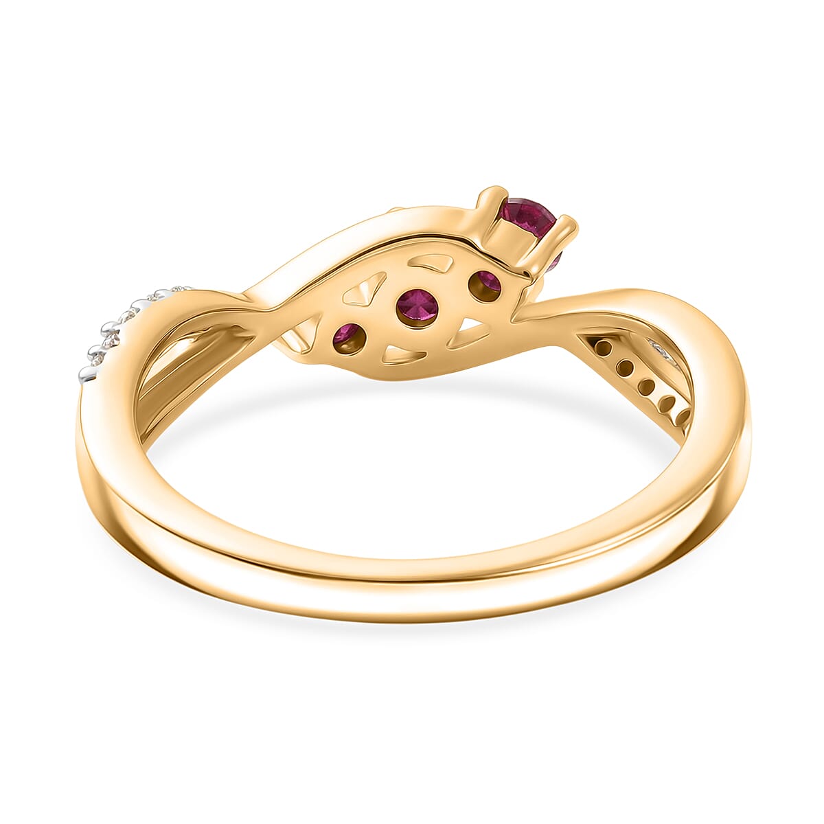 Royal Bali Collection - D'Joy African Ruby & Moissanite Trilogy Ring in 18K Vermeil Yellow Gold Plated Sterling Silver