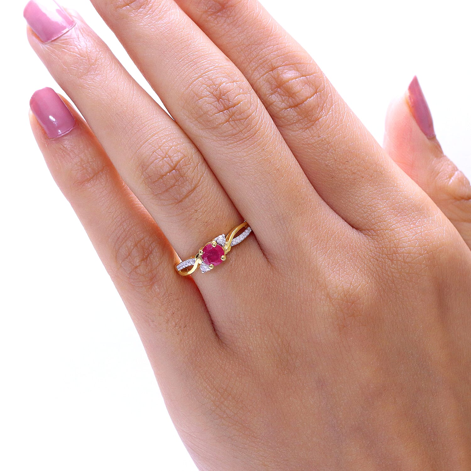 Royal Bali Collection - D'Joy African Ruby & Moissanite Ring in 18K Vermeil Yellow Gold Plated Sterling Silver