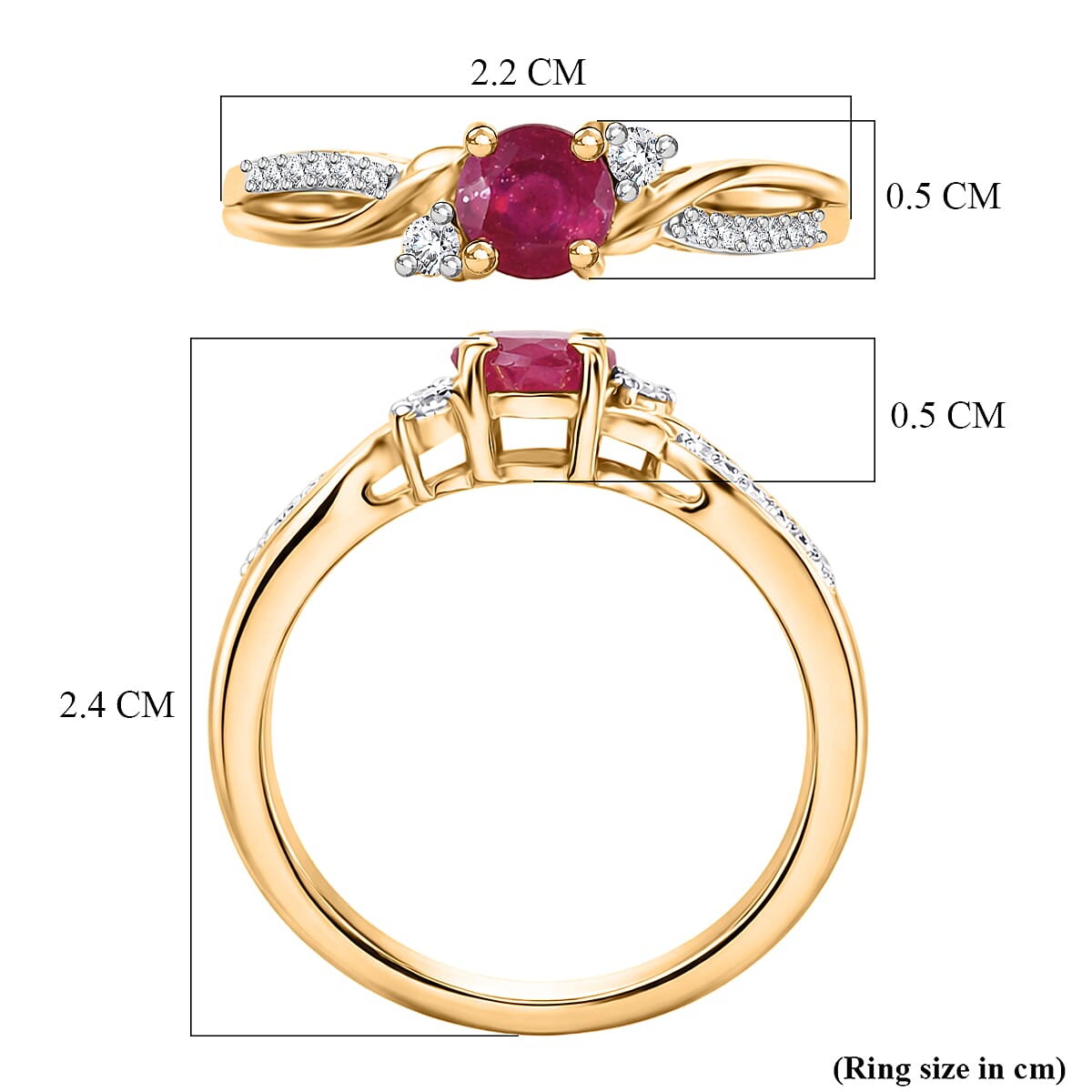 Royal Bali Collection - D'Joy African Ruby & Moissanite Ring in 18K Vermeil Yellow Gold Plated Sterling Silver