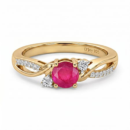 Always You African Ruby Birthstone Solitaire Promise Ring with Moissanite Accents in 925 Sterling Silver 18K Gold Vermeil Plated
